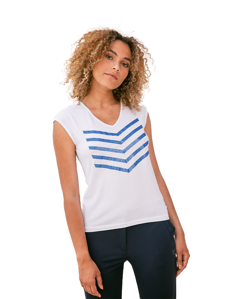 HBT JUSTINE TOP MODAL BLANC GLITTER BLEU