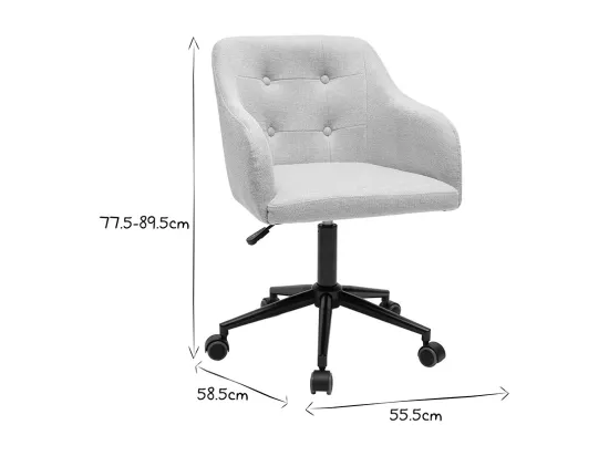 Chaise de bureau capitonnée à roulettes en tissu effet velours texturé beige et métal noir BALTIK