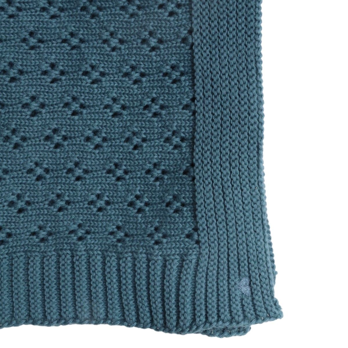 Couverture en tricot pointelle bleu Amande