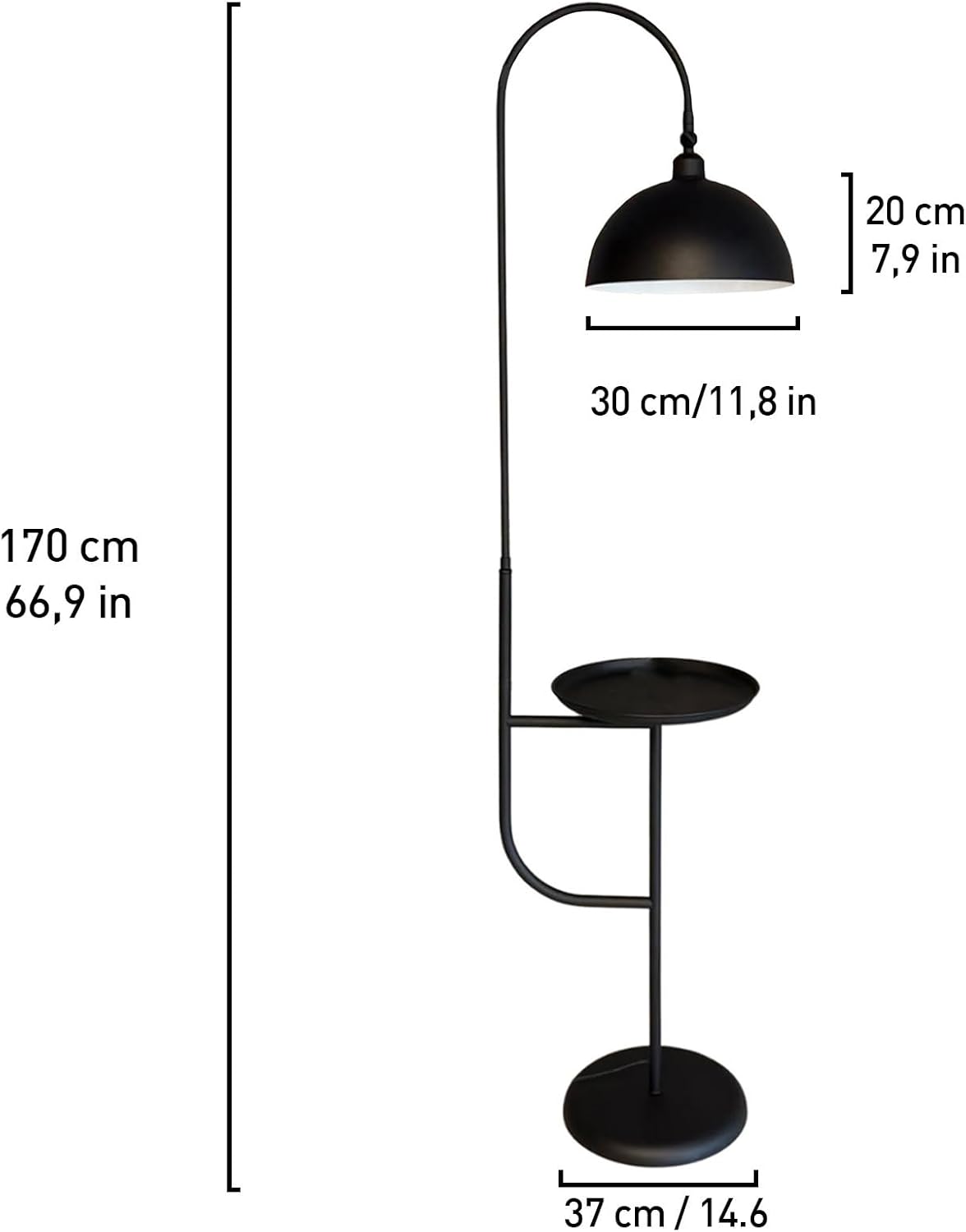 bamyum Gorkiede Metall, Moderne, Stehlampe Wohnzimmer, Schlafzimmer, Kinderzimmer mit E27 Fassung, 30 cm Breit, verstellbarer Lampenschirm, Stehleuchte mit Ablage, Schwarz