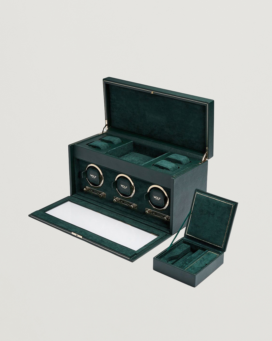 WOLF British Racing Triple Watch Winder With Storage Green