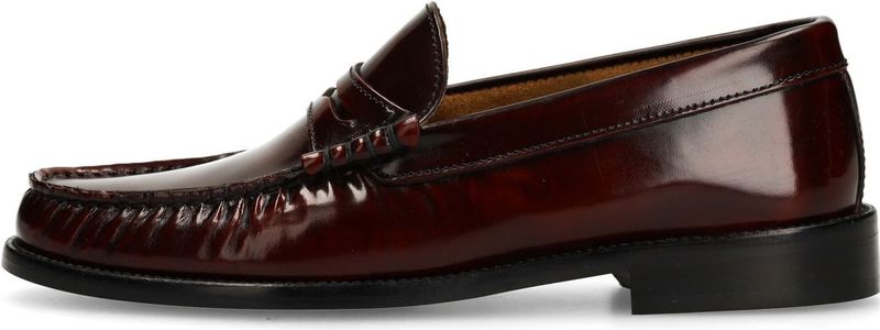 Manfield - Leren Loafers - Burgundy - Platte Zwarte Hak 2 cm