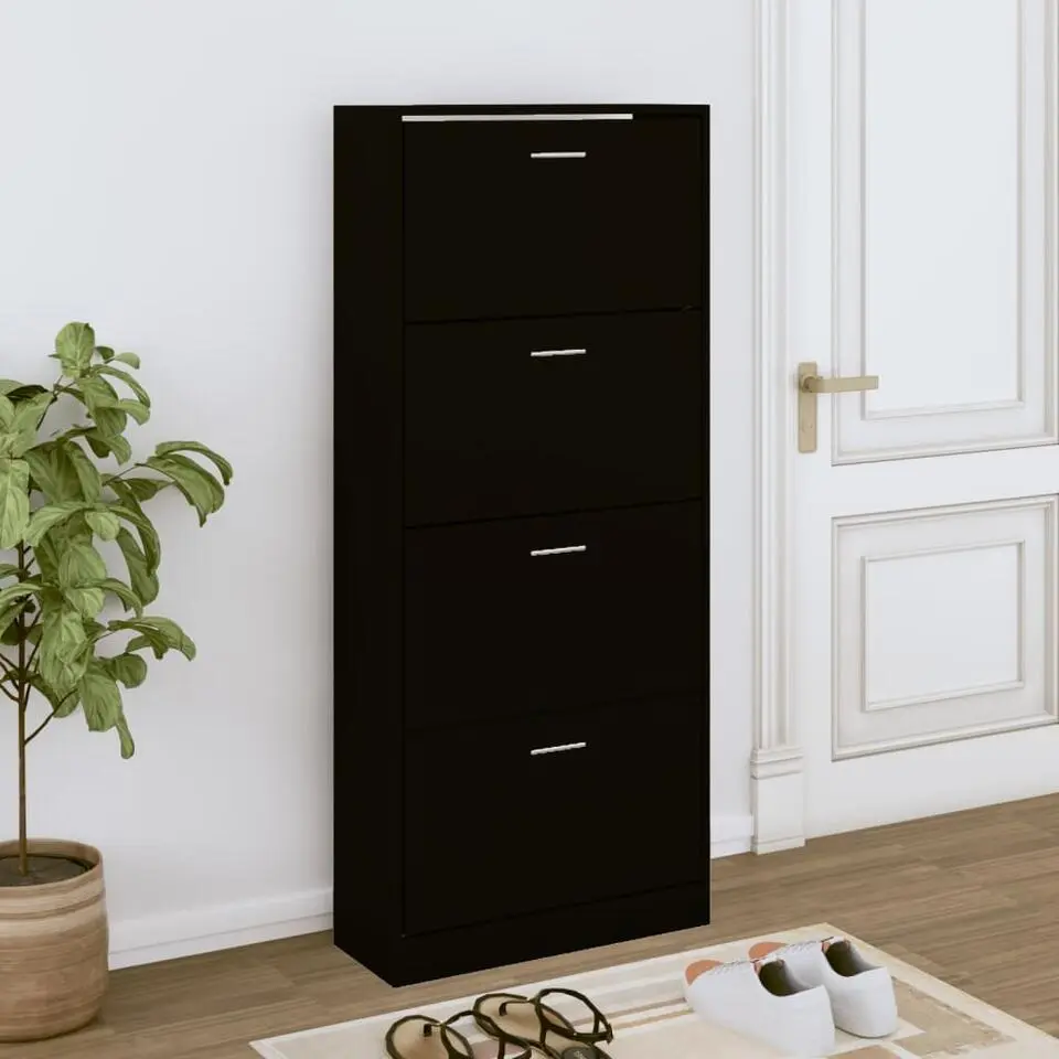 vidaXL - Schoenenkast 8 paar met 4 kleppen - Zwart - Bewerkt hout - 63x24x147 cm