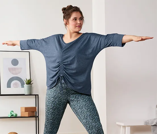 3/4-Sport-und-Yogashirt, blau meliert