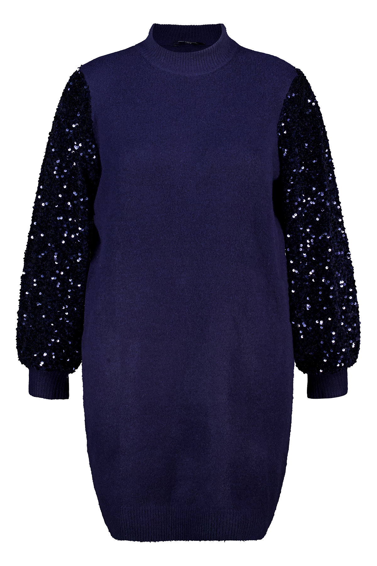 Gebreide tuniek met paillettenmouwen Navy blauw