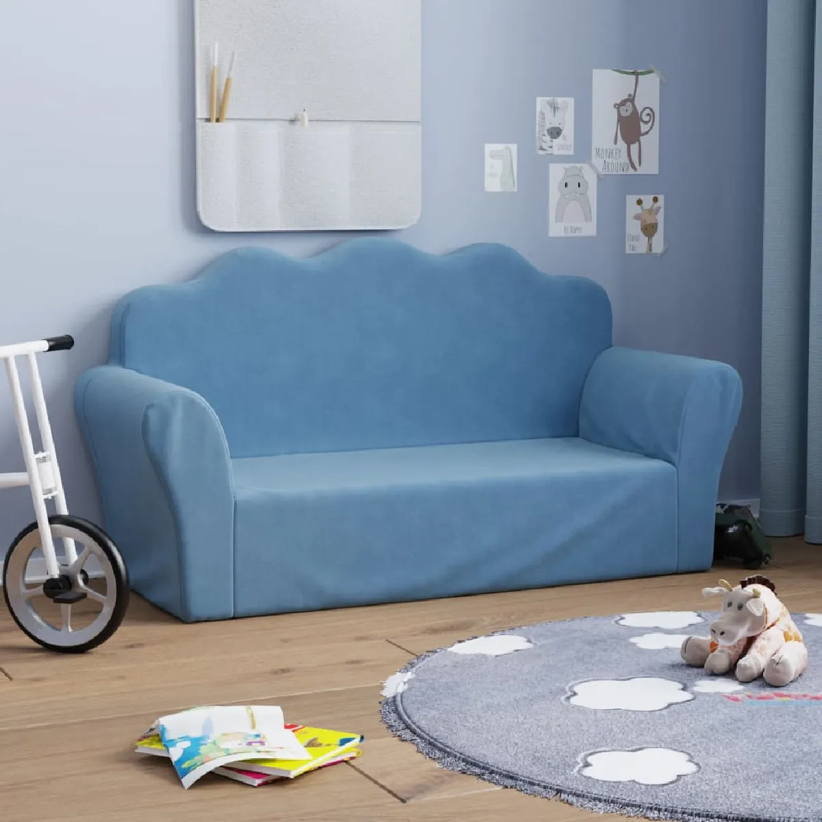 Vidaxl Canapé pour enfants 2 places bleu