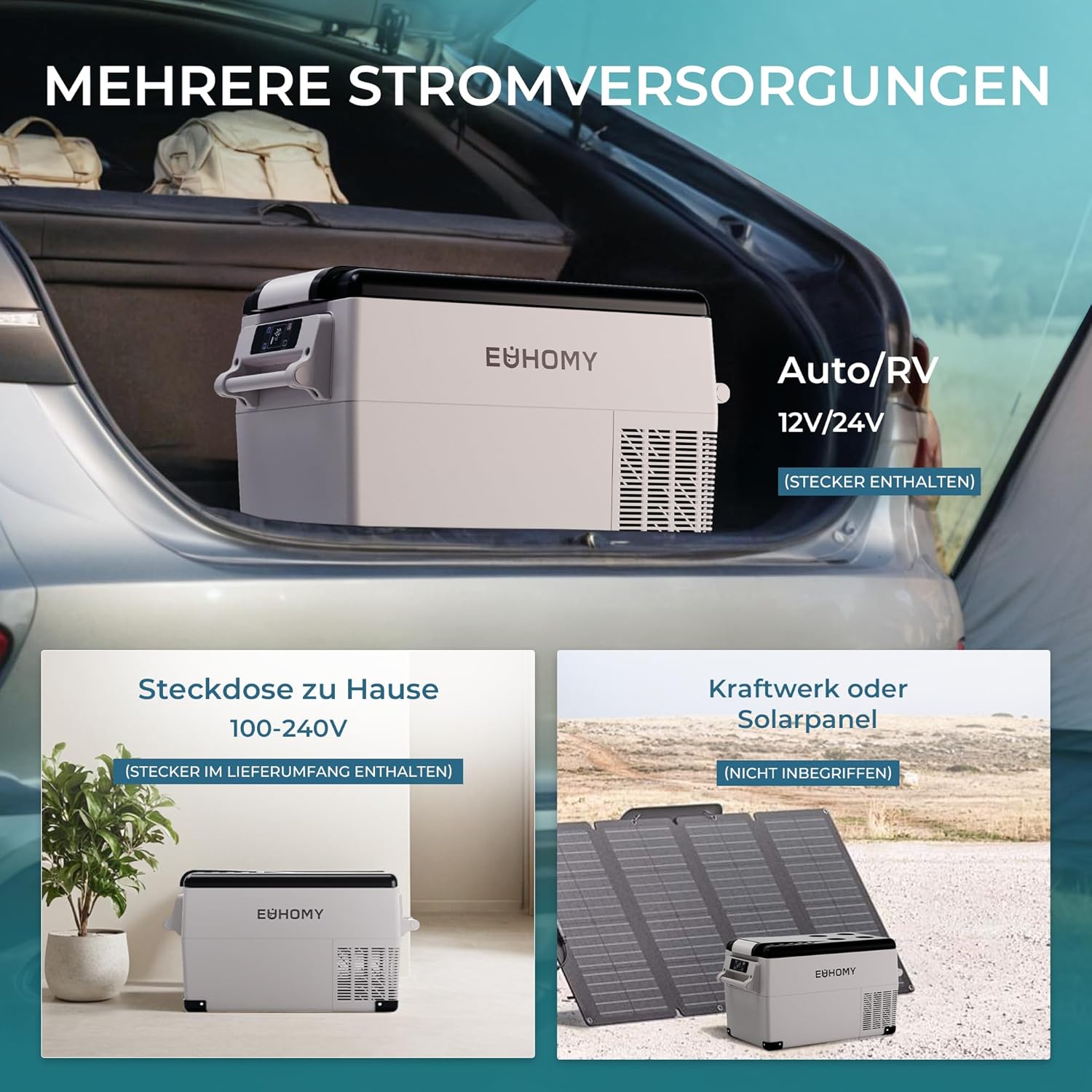EUHOMY 30,6L Kompressor Kühlbox 12V/24V DC - Kühl-Gefrier-Kombi (-20℃~20℃) mit App & LCD-Display | Tragbarer Campingkühlschrank für Wohnmobil, Auto, Boot | 3-Stufen-Batterieschutz (ECO/MAX), ≤45dB