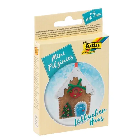 Folia Filz Nähset für Kinder-Mini Filzinie, Anhänger Lebkuchenhaus, 9 teilig