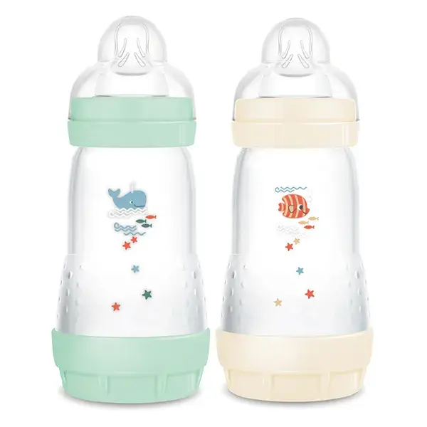 Bolsa para mamadeira Mam Classic 260ml Menta + Bico de algodão Flow 2 (2 unidades de 260ml)