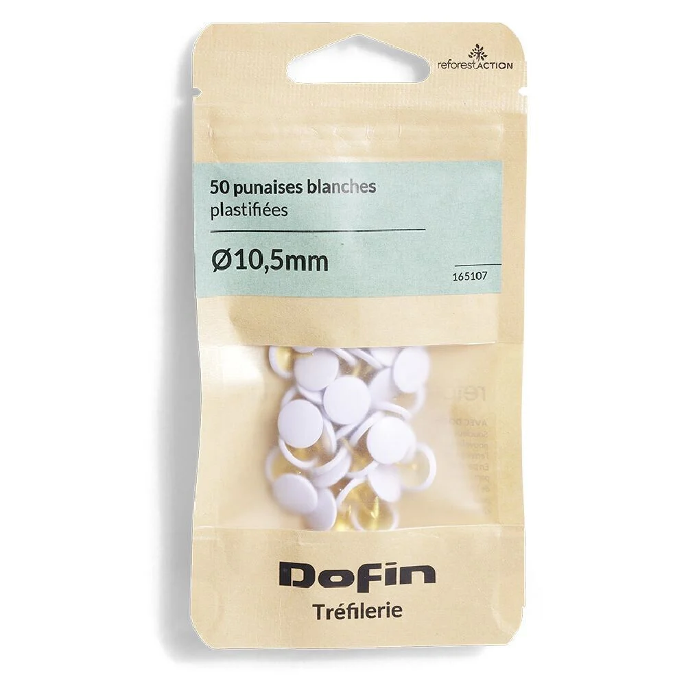 50 punaises blanches plastifiées Ø10,5 mm