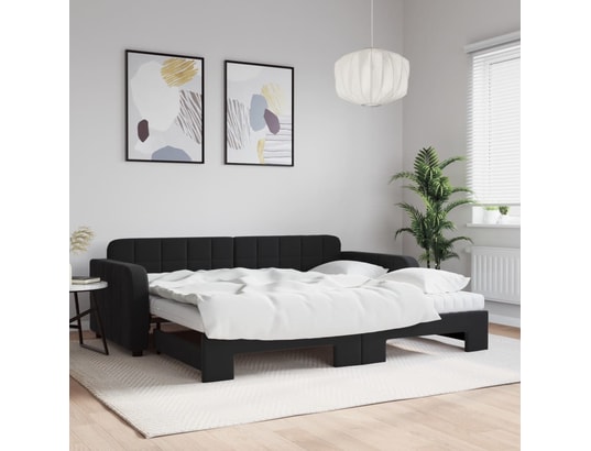 VIDAXL - Lit de jour avec gigogne et matelas noir 90x200 cm velours