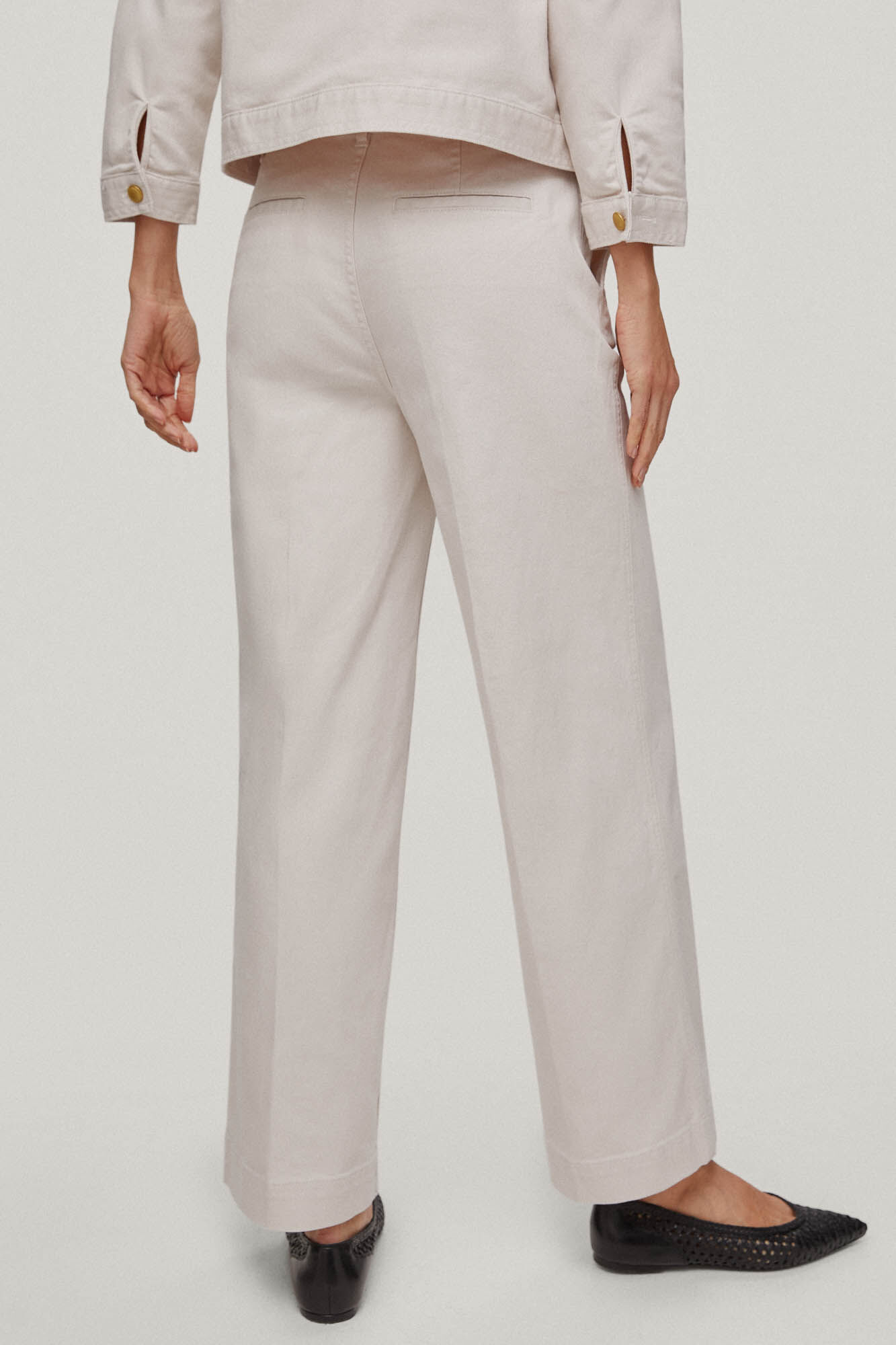 Calça jeans de perna larga - Bege