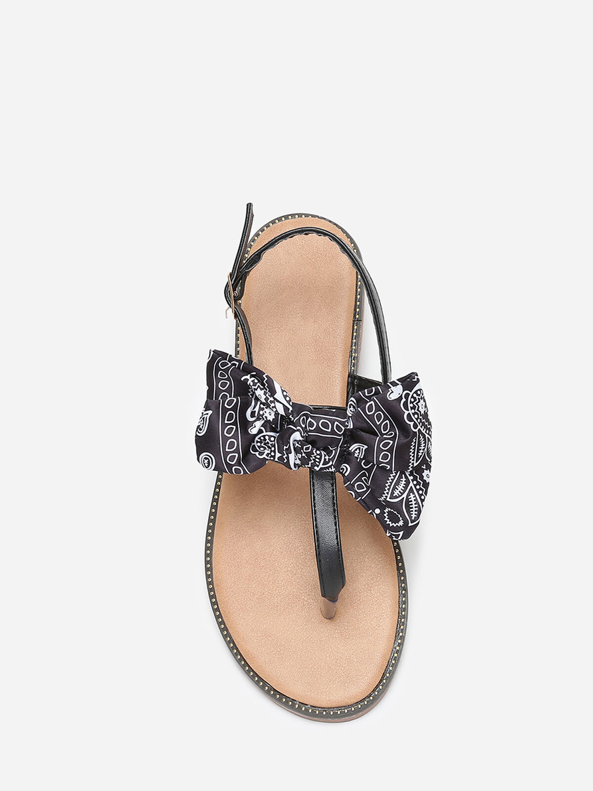 Nu-pieds à nœud en tissu imprimé- Noir