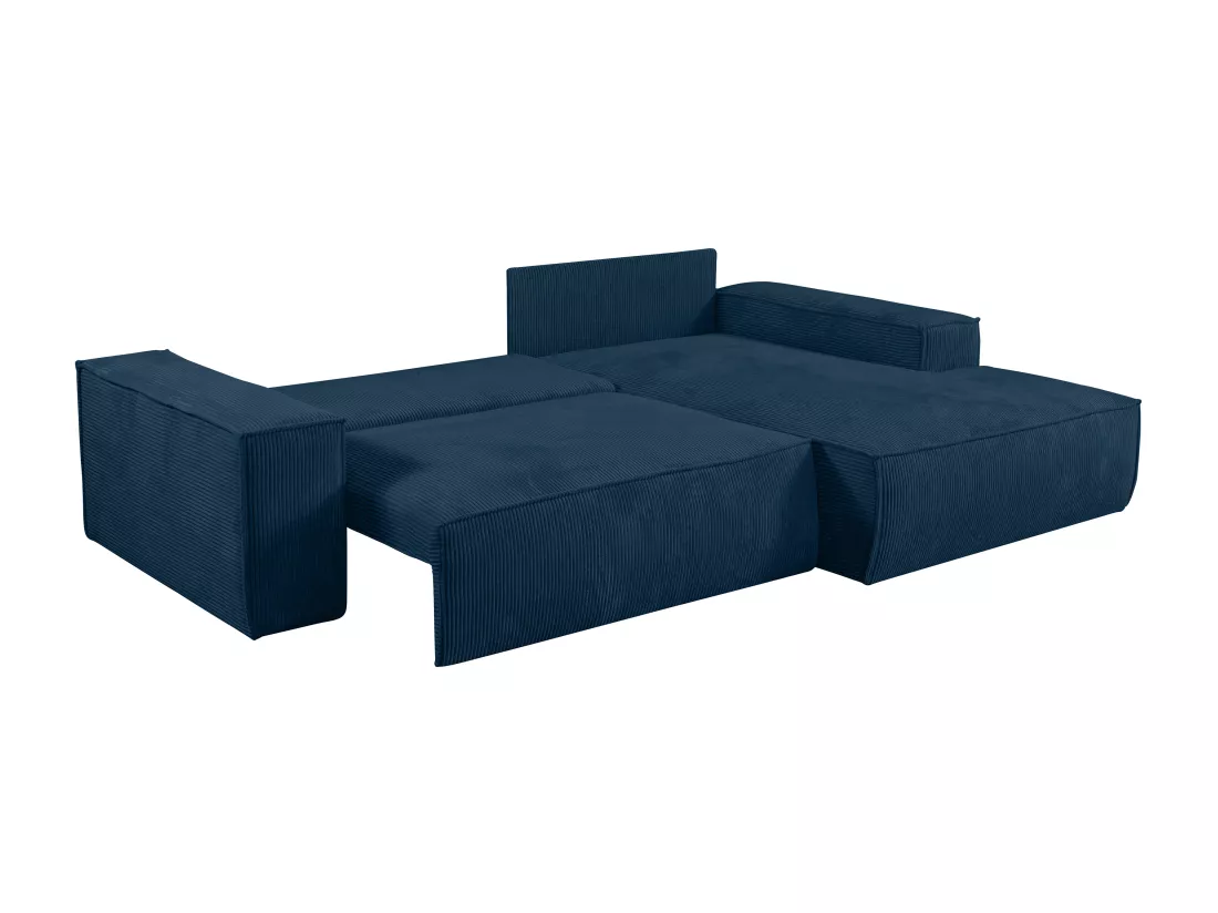 Canapé d'angle droit convertible en velours côtelé bleu AMELIA