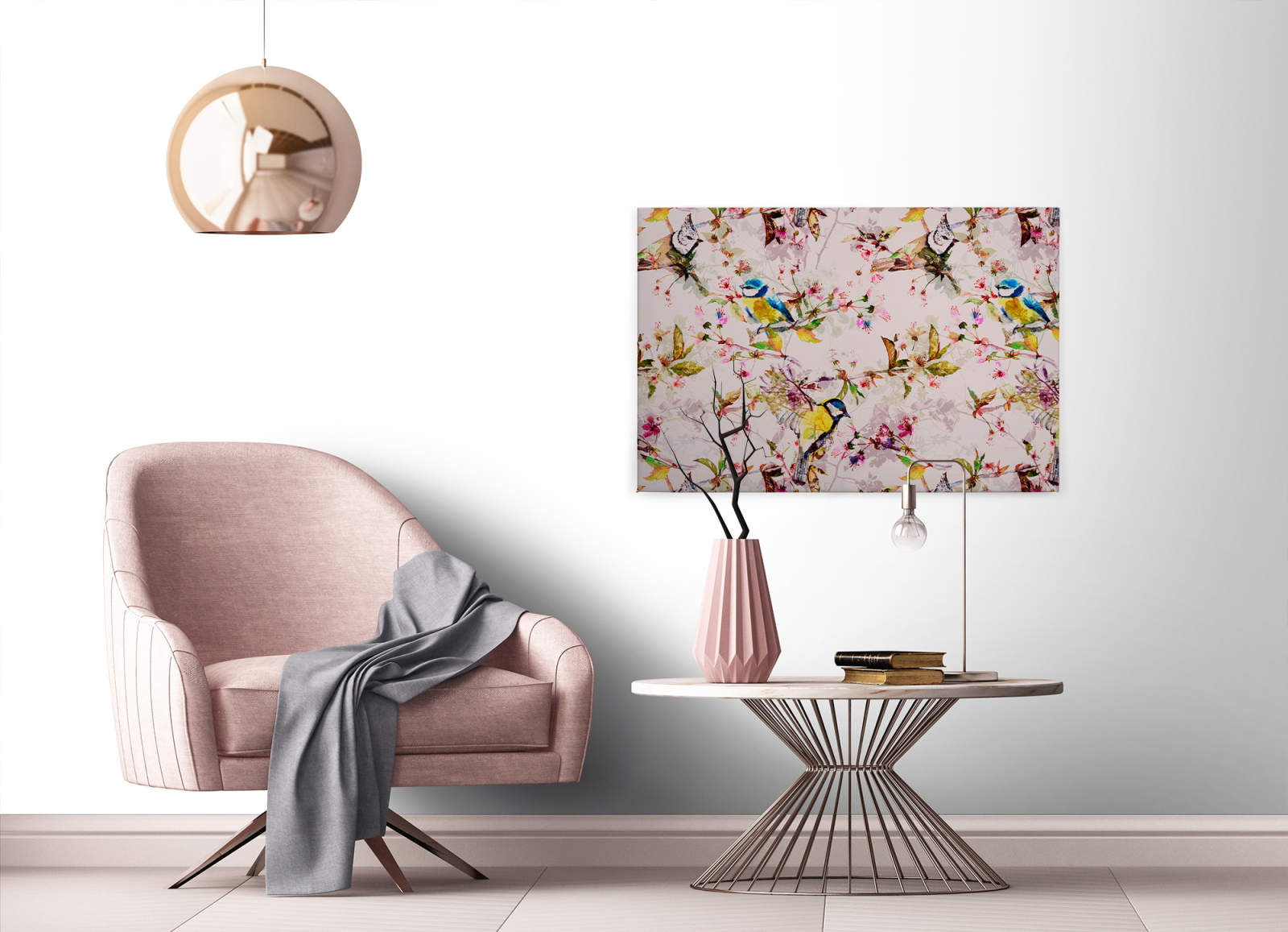 Leinwandbild VÖGEL - rosa - 90x60 cm