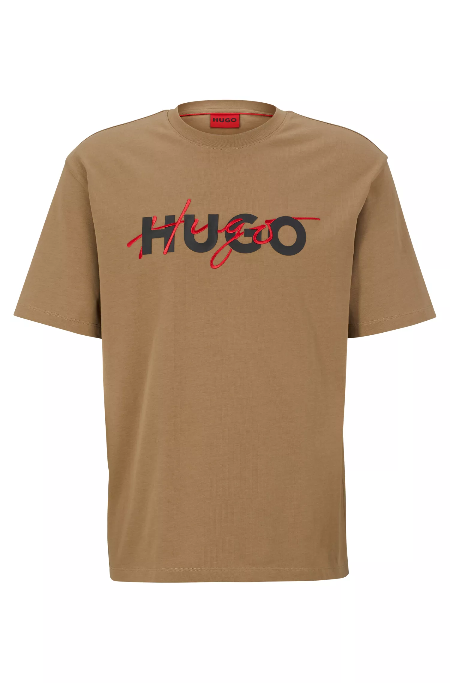 Camiseta HUGO vermelha em malha de algodão com estampa de logo duplo