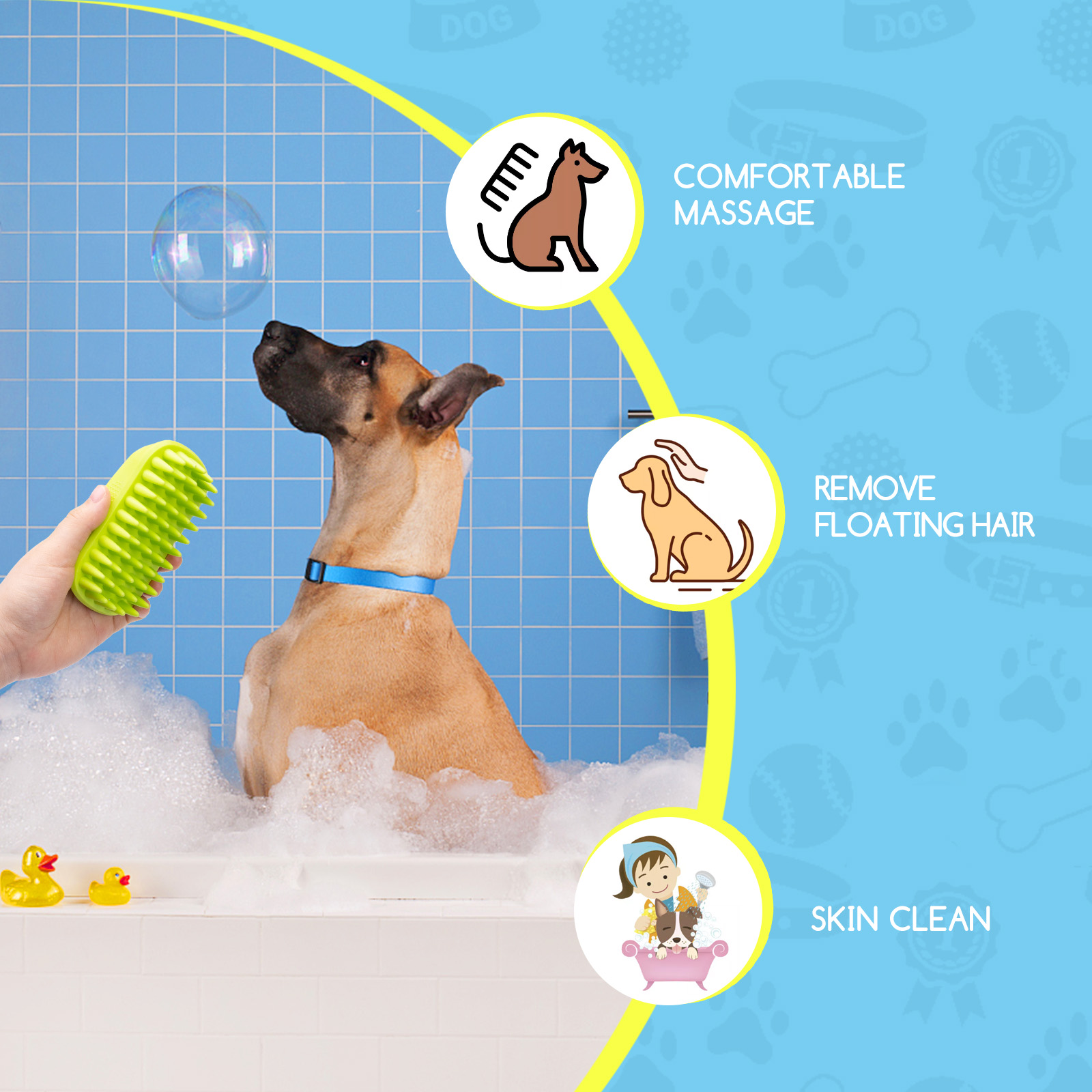 Escova para cães, conjunto de 2 escovas de massagem para gatos, escova de banho para cães, escova de borracha para raças de pelo curto, médio e longo.