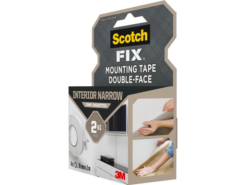 Scotch Montageband Scotch-Fix, 10 mm x 2 m, Weiss Doppelseitiges Klebeband für Zierleisten