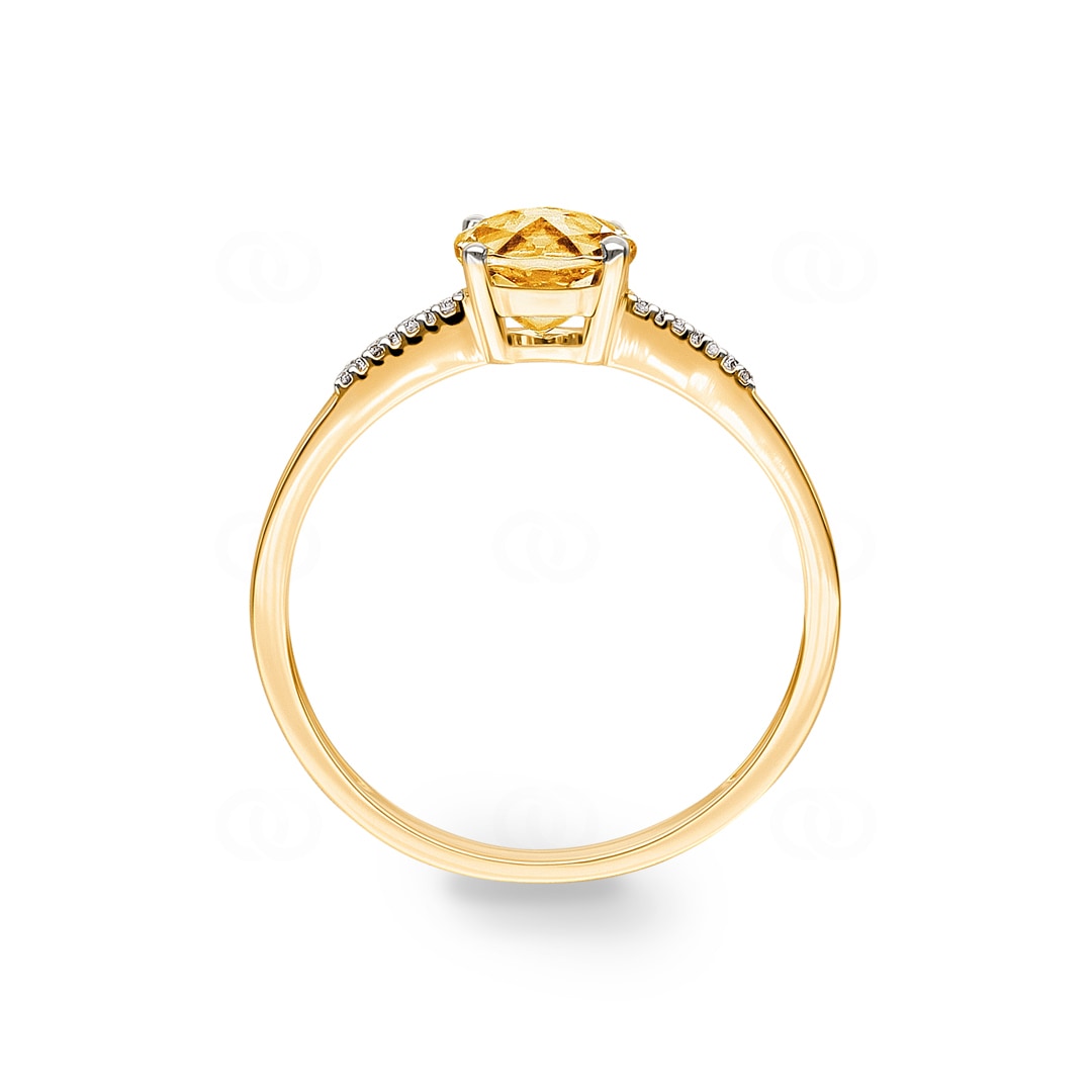 Damenring 750/18 K Gelbgold mit Citrin rund und Diamanten 0.02 ct H/si