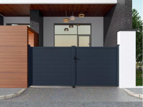 Portail électrique battant aluminium plein L355 x H166 cm anthracite - NAZARIO