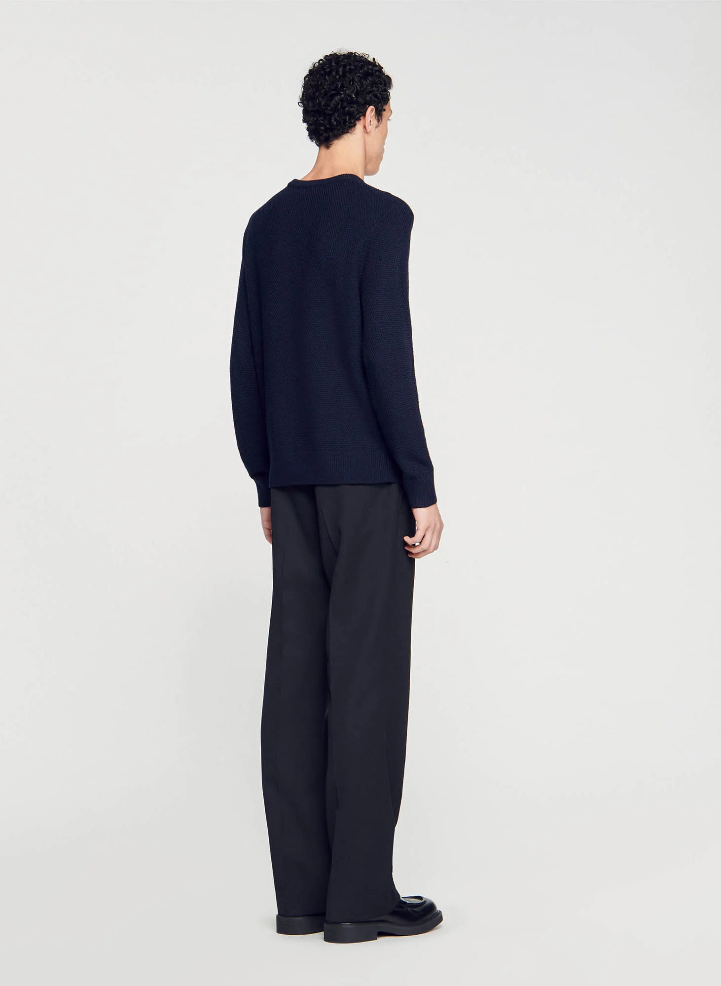 Pull col rond regular fit en laine mélangée | Bleu
