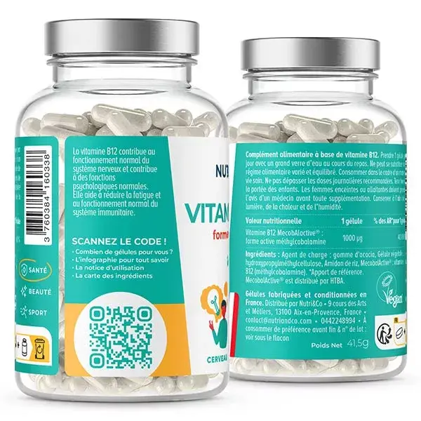 Vitamina B12 vegana patenteada da Nutri&Co, 120 cápsulas.