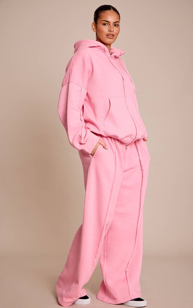 Rose Clair Hoodie Zippé Oversize Grande Taille Avec Détails De Coutures