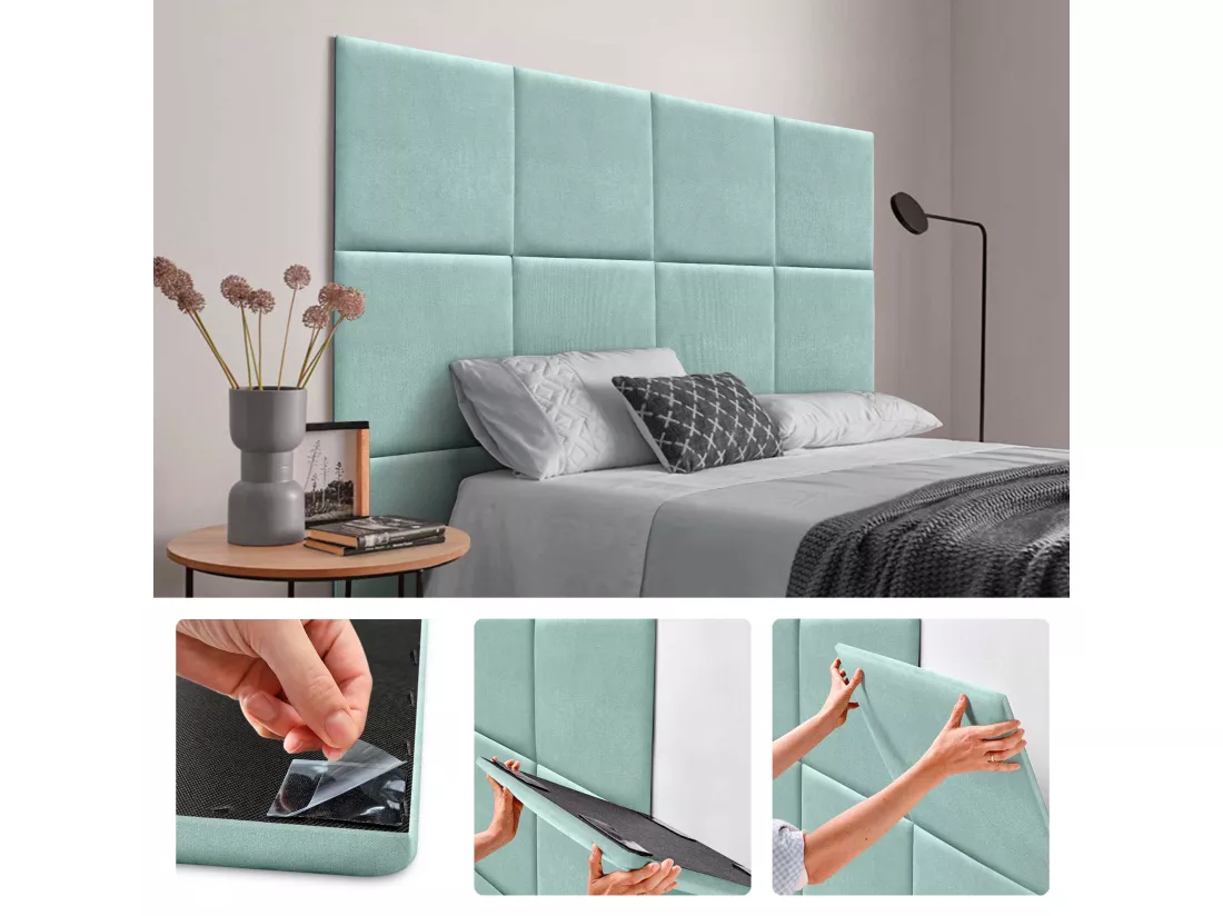 DHOME Lot de 1 Panneaux muraux en tissu auto-adhésifs Panneaux muraux absorbants acoustiques Protection contre les chocs (Vert d'eau, 60x60cm, x1)