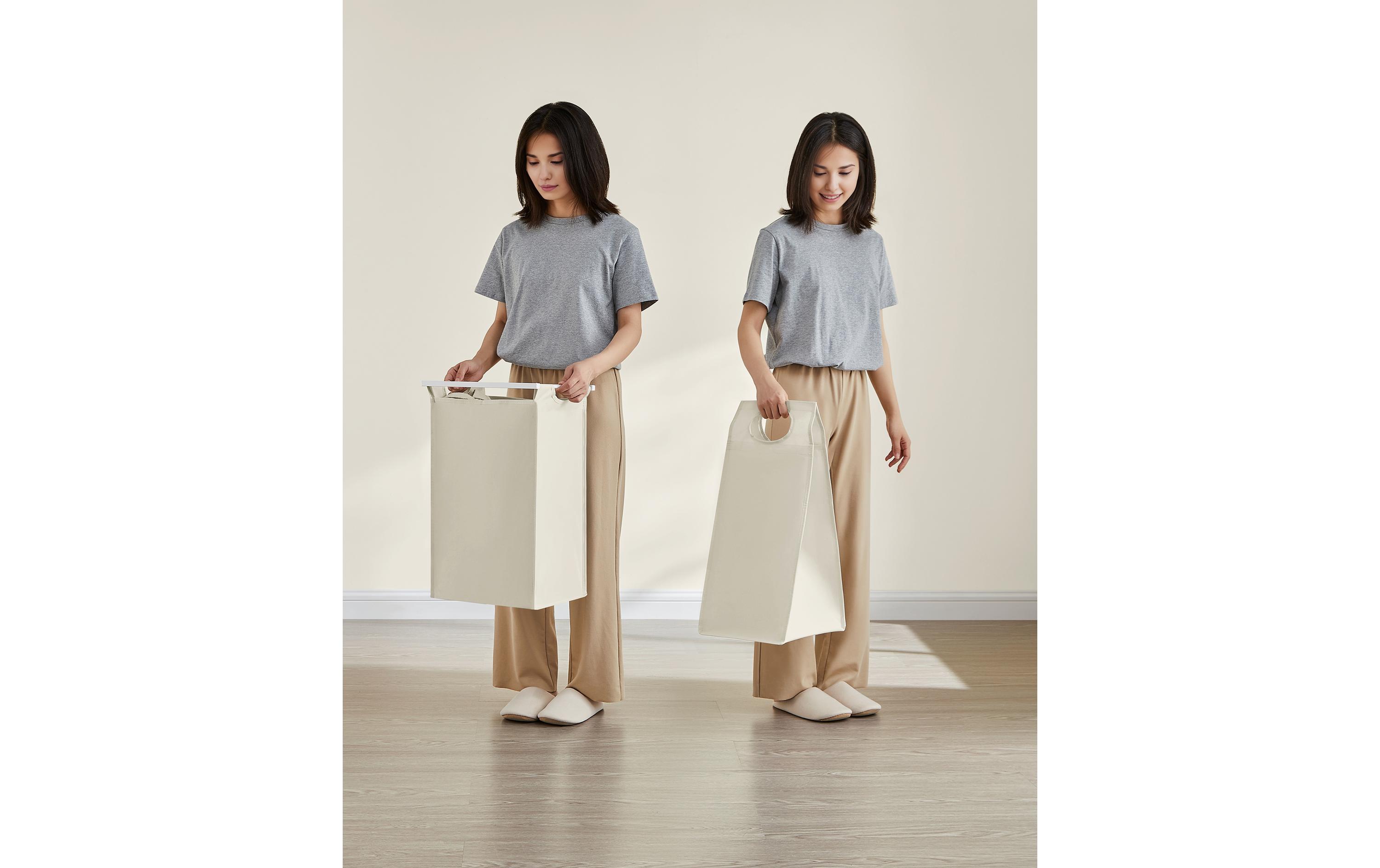 Wäschekorb mit Ablage 140 l, Crème<br>Wäschesammler