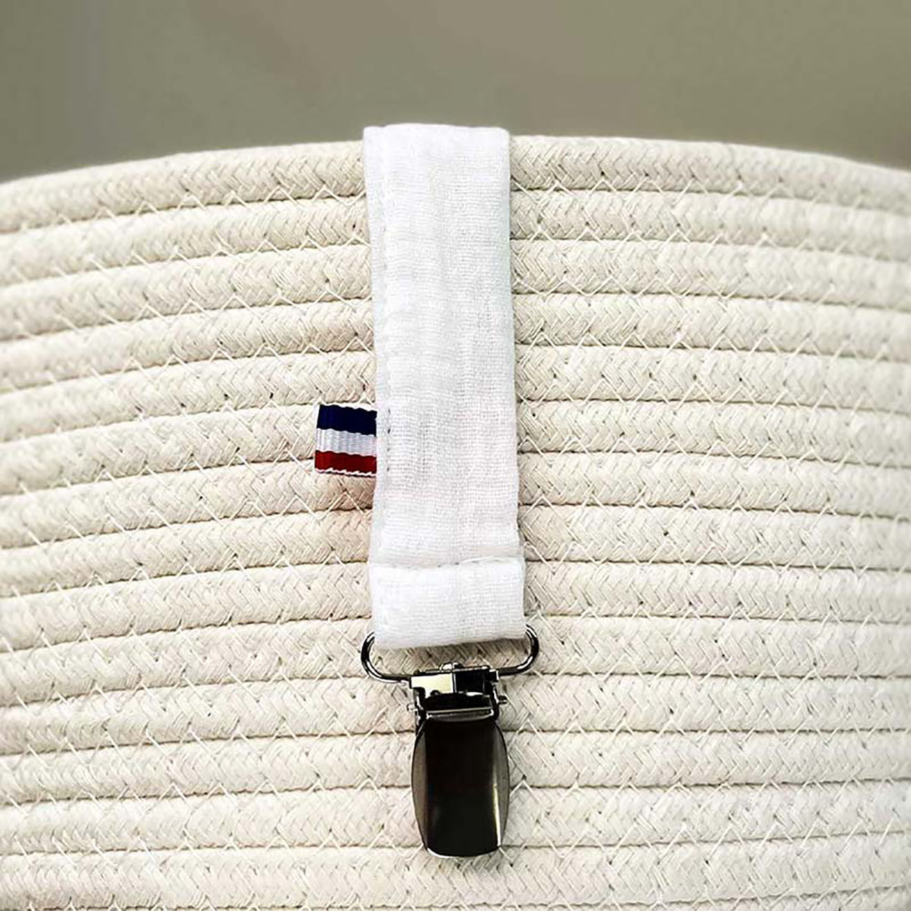 Papate Attache Tétine en Coton Bio Teddy blanche - 17x2 cm