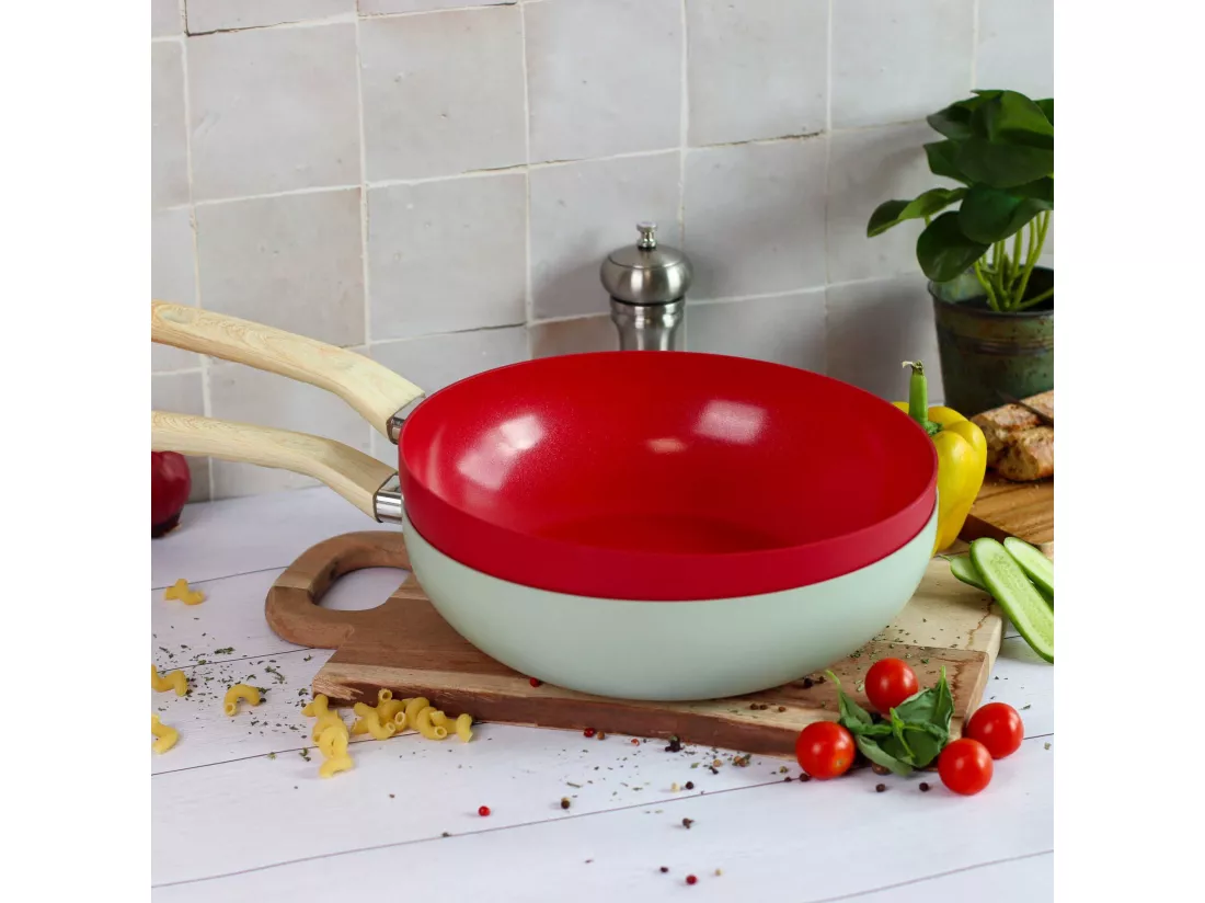 Menastyl - Wok 28cm Colorama Magenta - En Aluminium - Revetement Antiadhesif En Ceramique