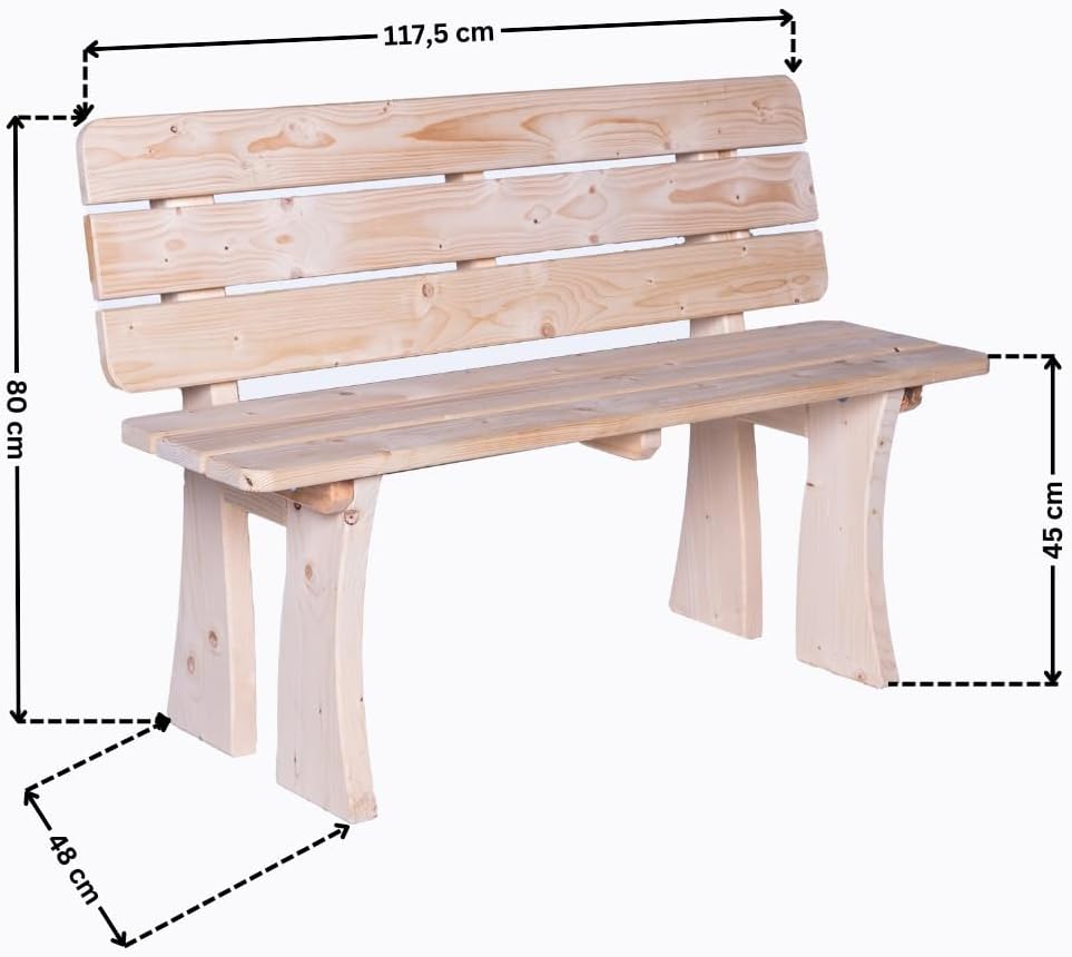 Gartenbank UNGARN 118x48x80 cm - 2-Sitzer aus witterungsbeständiger Kiefer - Wetterfeste Balkonbank aus massiven Holz - Holzbank mit rustikaler Optik für Garten, Balkon und Terrasse