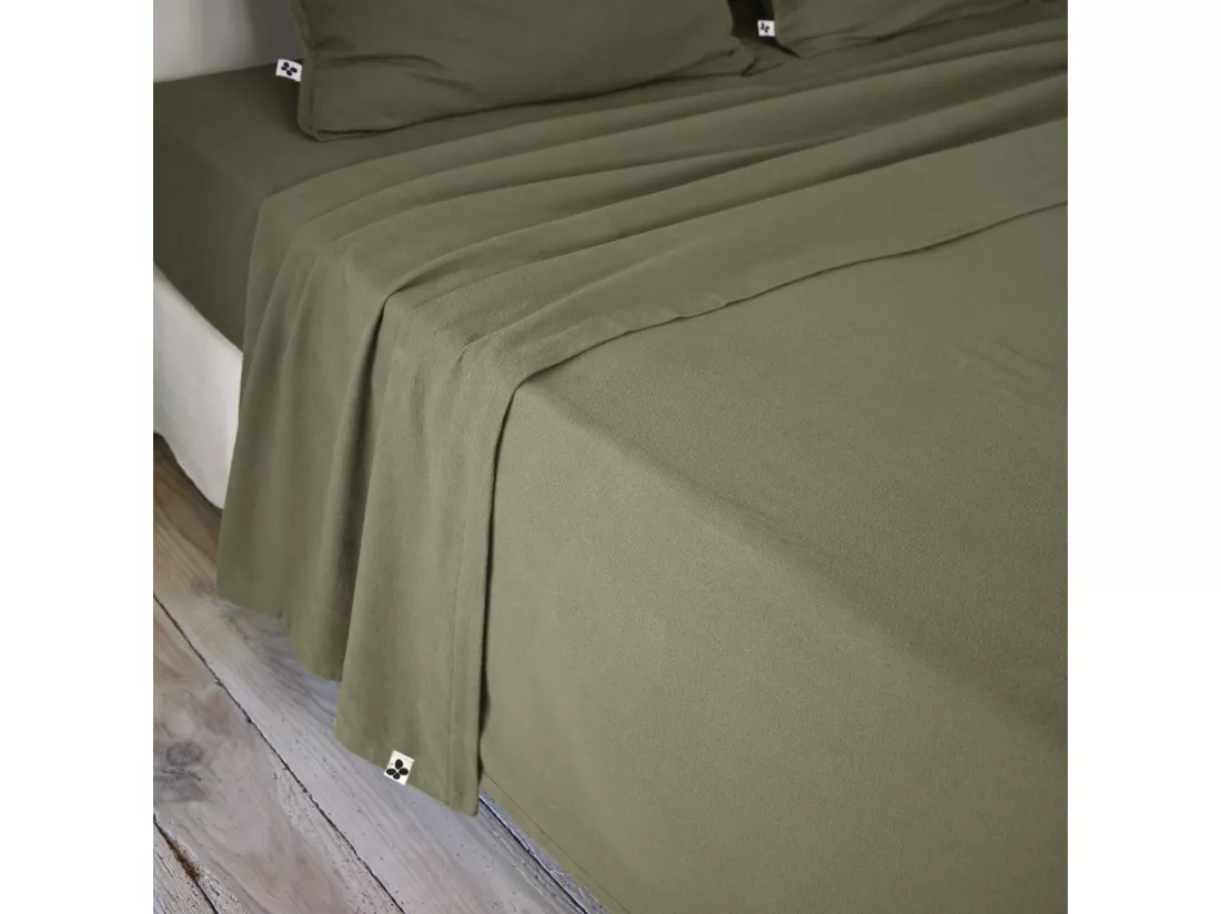 Drap plat flanelle unie 240x300 Kaki