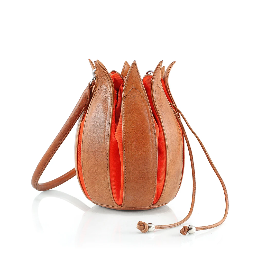 Tulip Vintage Leather Cognac - Orange Canvas
