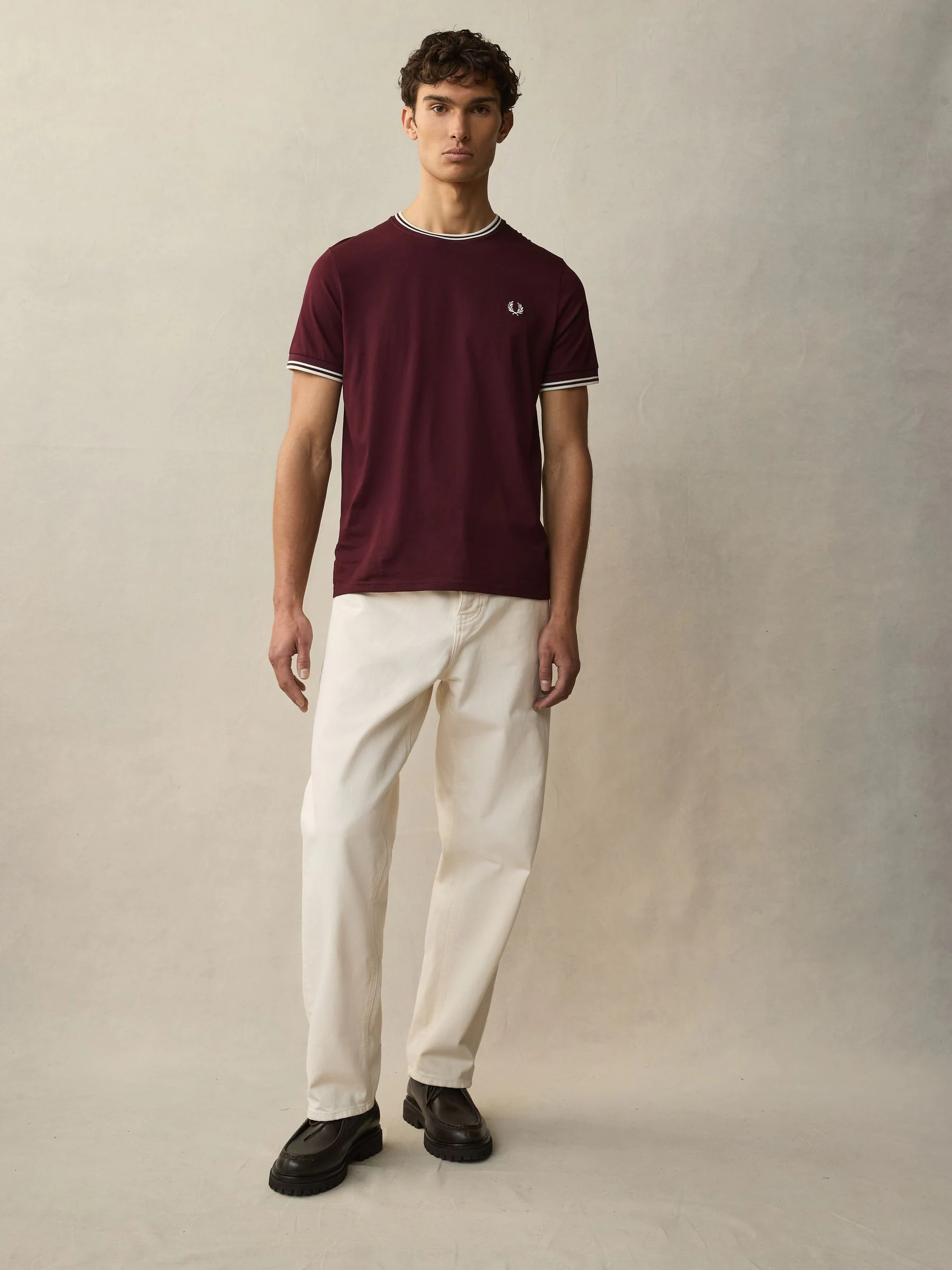 Bordeauxrood - Fred Perry - T-shirt met twee contrasterende logo's