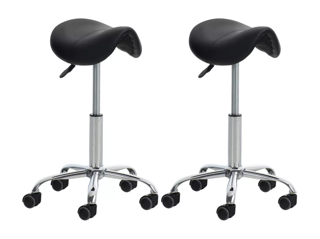 Lot de 2 Tabouret de bureau - Similicuir - Noir - Reno