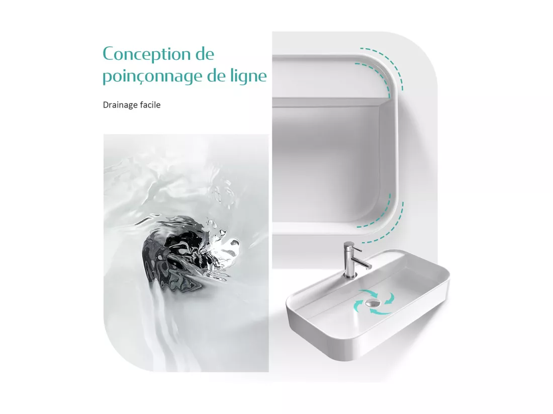 EMKE Vasque à Poser en céramique 60×40×11cm, Lavabo rectangulaire avec robinet trou prépercé, Lavabo à poser blanc brillant