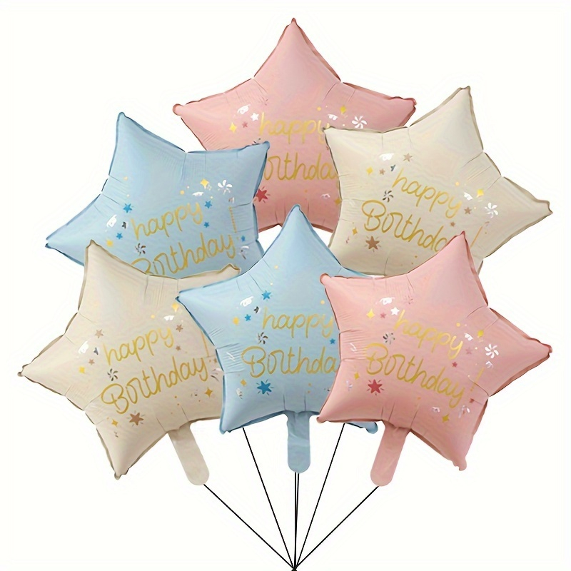 (6er Set) 46x46cm Party Ballon Folien Luftballon Deko Happy Birthday Stern - Blau