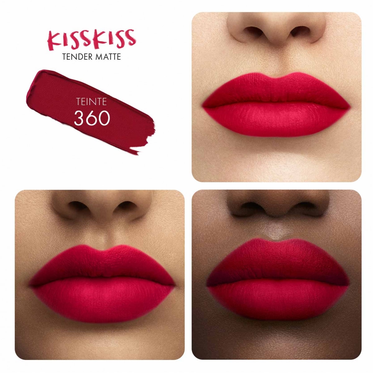 GUERLAIN KissKiss Tender Matte Rouge à Lèvres Mat Lumineux Fin et Fondant Confort 16H