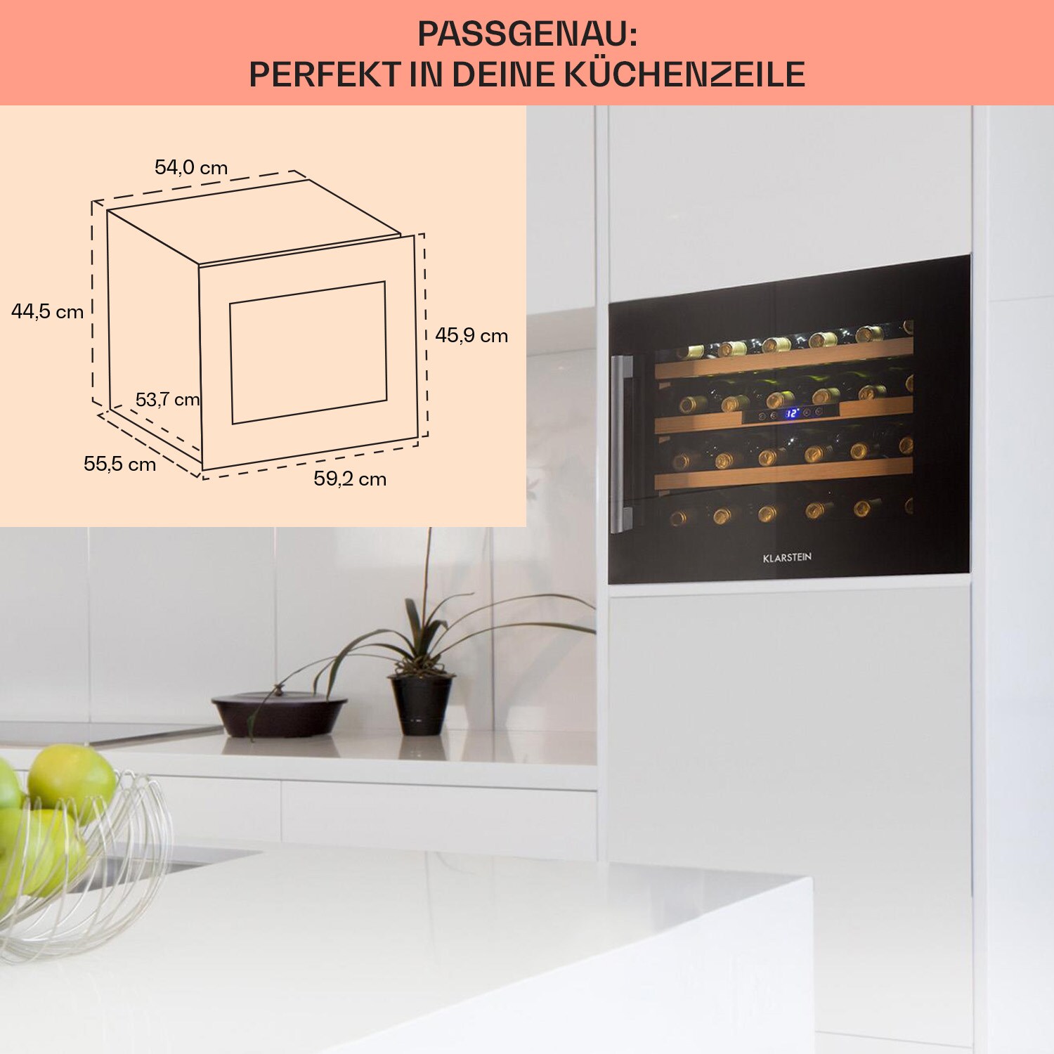 Vinsider 24 Built-In Uno Onyx Einbau-Weinkühlschrank 24 Flaschen 57 L