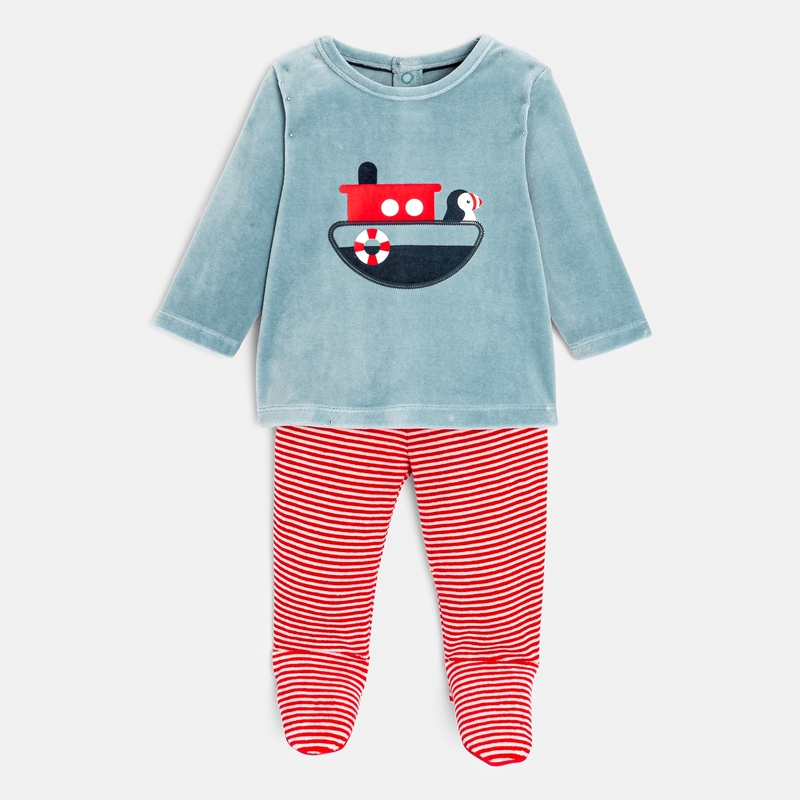 Pyjama pingouin marin en velours bleu bébé garçon