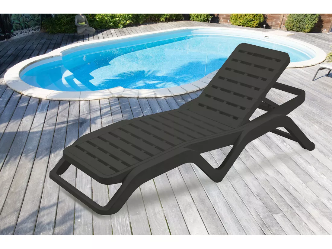 Chaise longue Dcoppol, Chaise longue de jardin réglable, Chaise longue d'extérieur, 100% Made in Italy, 192x72h100 cm, Anthracite