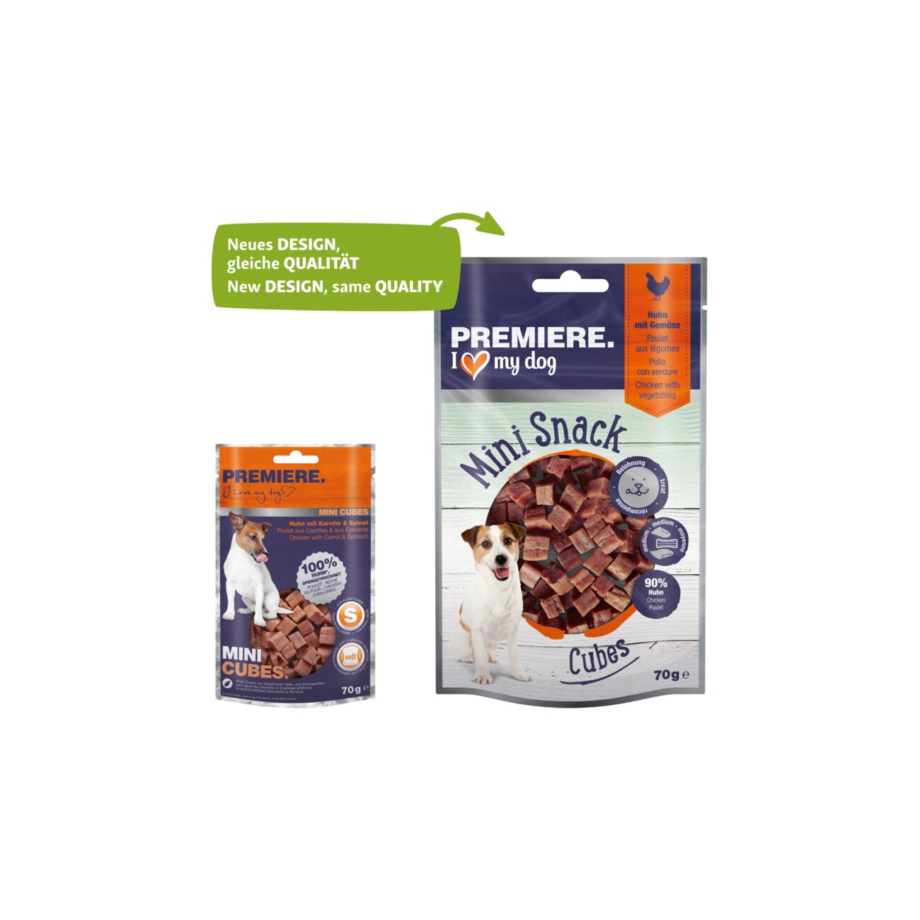 PREMIERE Mini Cubes Huhn mit Karotte & Spinat 10x70g