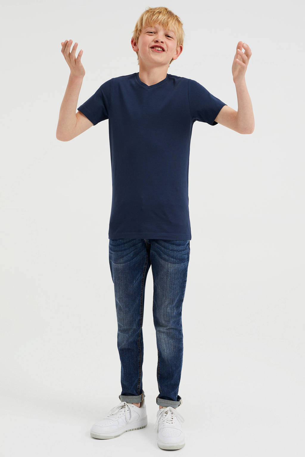 WE Fashion basic T-shirt donkerblauw