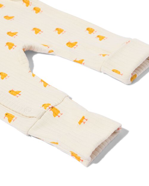 combinaison évolutive côtelée nouveau-né avec bambou stretch canetons blanc cassé