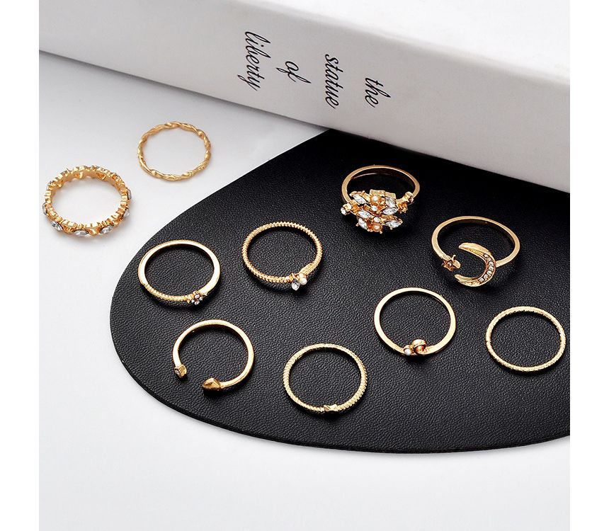 LIVSIA - Set van 10: Ring met strass-legering (verschillende ontwerpen)