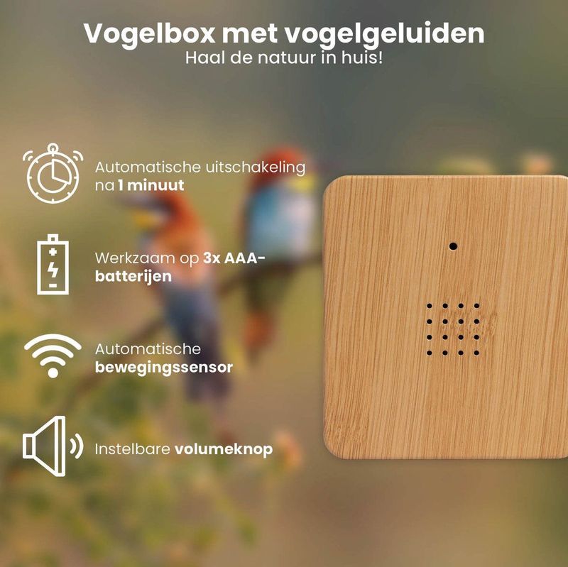 QLT - Vogelhuisje - Natuurgeluiden - Bewegingssensor - Hout/Grijs