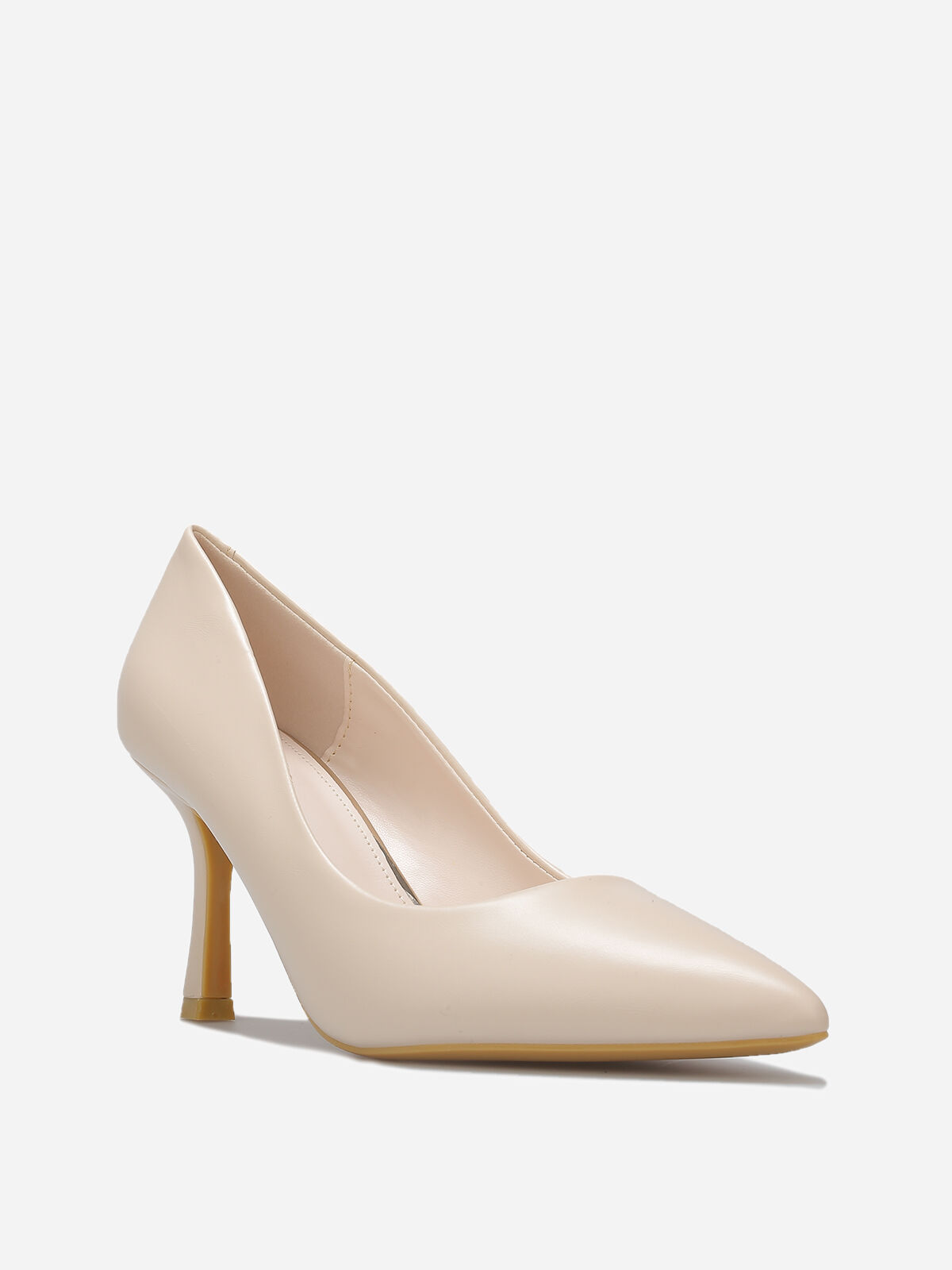 Escarpins en simili à talon bobine fin- Beige