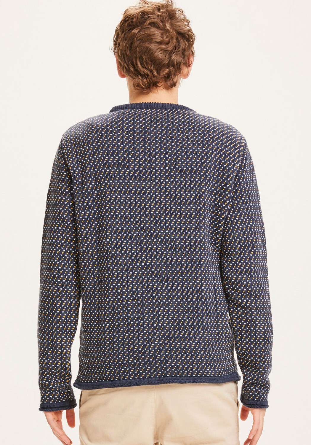 Knowledge Cotton Apparel Strickpullover Valley Jacquard Crew Neck Total Eclipse