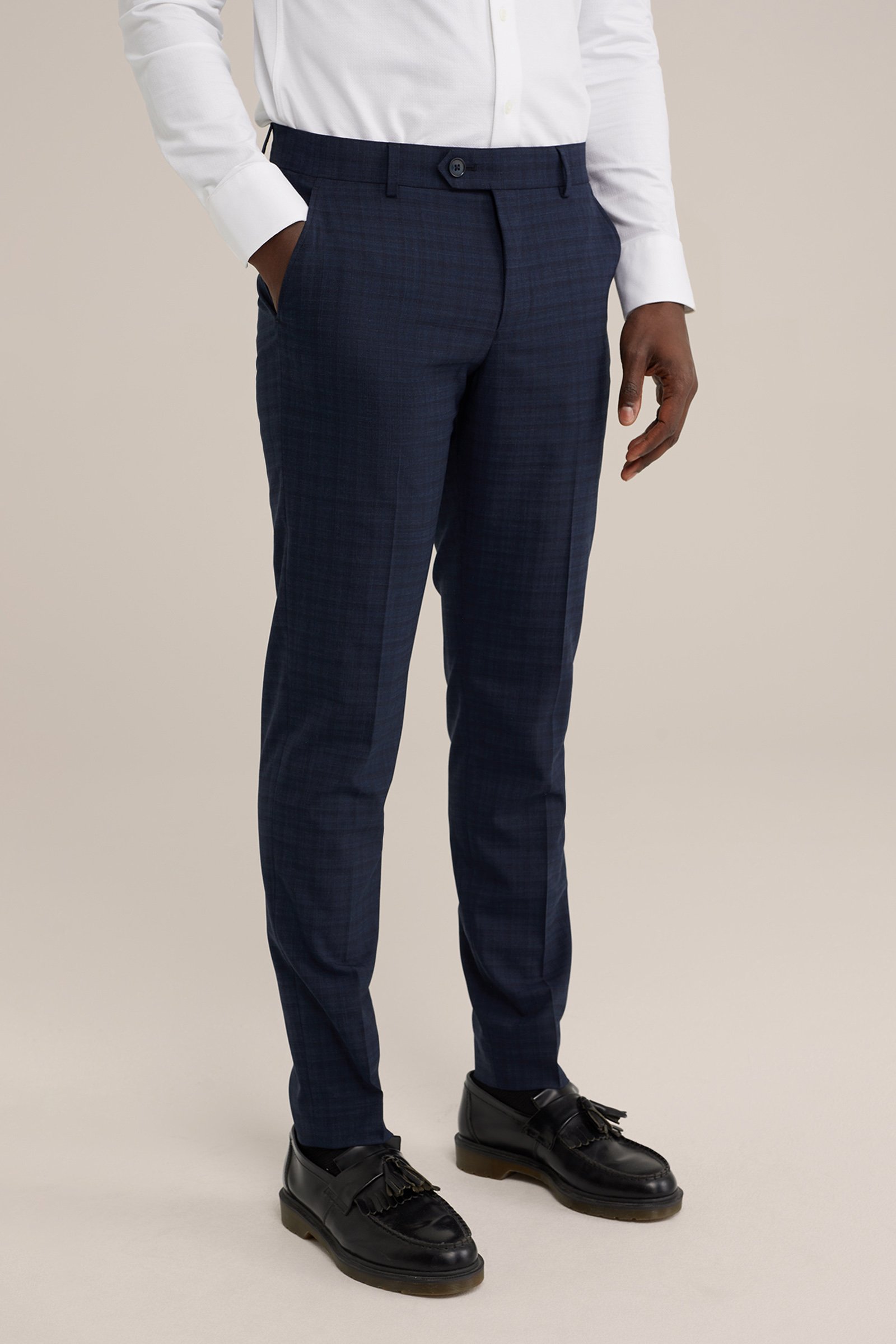 premium slim fit pantalon met ruitdessin WE Fashion Donkerblauw